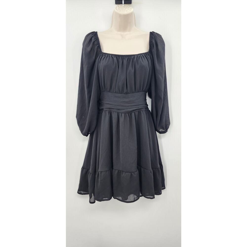New NWT EXLURA Black Ling Sleeve Tie Back Dress Large‎ - Picture 2 of 9